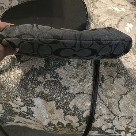 Coach Purse Black Signature Canvas Crossbody Bag Leather Trim Silver Tone Accent - Picture 10 of 11